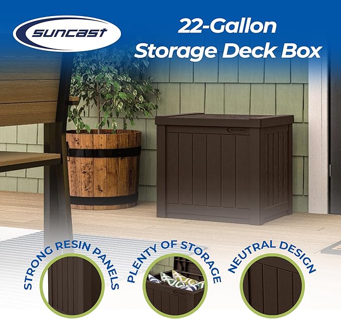 Suncast 17 x 22 Inch Resin 22-Gallon Patio Storage Deck Box, Java Brown (2 Pack) Suncast