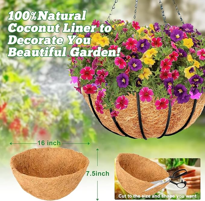 Y&M 4PCS 16" Round Coconut Fiber Liner Pre-Formed Replacement for 16'' Hanging Basket YM