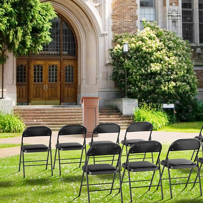 VINGLI 10 Pack Folding Chairs with Padded Seats, Metal Frame with Pu Leather Seat & Back, Capacity 350 lbs, Black VINGLI