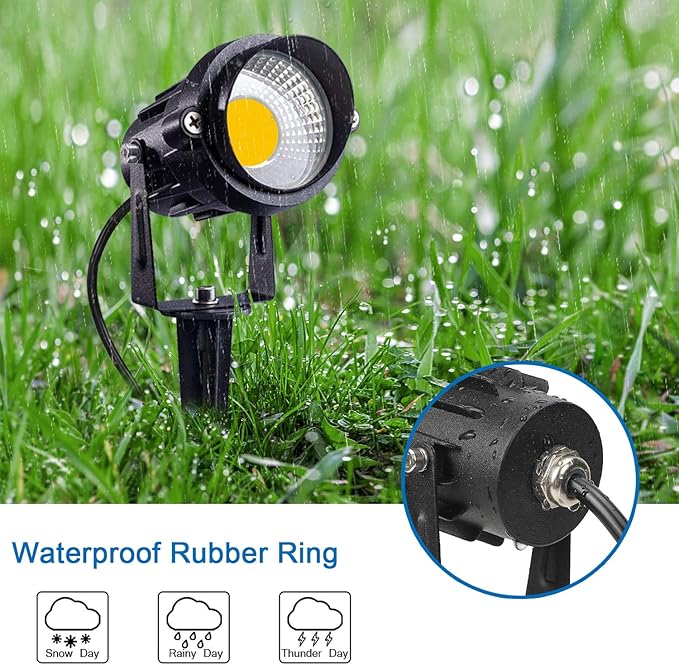 SUNVIE 120V Spot Lights Outdoor LED Landscape Lighting 12W AC Spotlights for Yard Waterproof Landscape Spotlight with Spiked Stake for Tree Garden Pathway Warm White Flag Lights US 3-Plug in, 4 Pack SUNVIE
