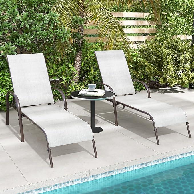 Giantex Patio Lounge Chair, Outdoor Chaise Lounge with 5 Adjustable Backrest, Sturdy Steel Frame, Sunbathing Recliner, Beach Chair, Tanning Chair for Outside, Yard, Balcony, Pool Chairs, Grey Giantex
