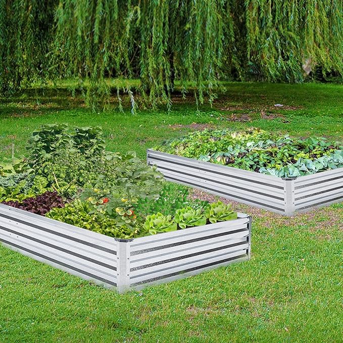 Galvanized Raised Garden Bed 2pcs Pack - Metal Raised Bed Garden Kit 4'x8'x1' for Flower Planters, Vegetables Herb Mofesun