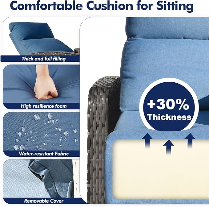 Outdoor Recliner Chair, Wicker Patio Recliners with Adjustable Backrest and Extended Foot Rest, Reclining Patio Chairs with Flip Table & Removable Cushion Cover for Porch zzw