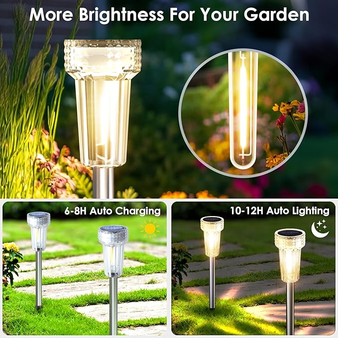Mancra 12 Pack Solar Pathway Lights Outdoor, Waterproof Metal Solar Outdoor Lights Tungsten Bulb Landscape Lighting Garden Decor for Path Yard Lawn Walkway Driveway Mancra