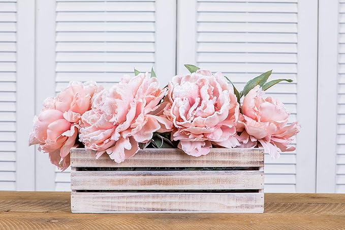 Wood Planter Box with Wine Crate Styled, 12x4 Inch Rectangular, Whitewash, Plastic Liner, Garden Centerpiece Display, Wedding Flowers Holder, Home and Venue Decor (12x4 Wine Crate Set of 4, Whitewash) Rootora