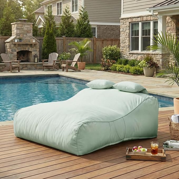 Merax Outdoor Bean Bag Chair Sun Lounger for 2 Adult, 73" Big Comfy Outdoor Bean Bag Daybed Couch with Headrest, Water-Resistant Fabric Patio Chaise Lounger Chair for Pool Balcony Beach Deck, Mint Merax