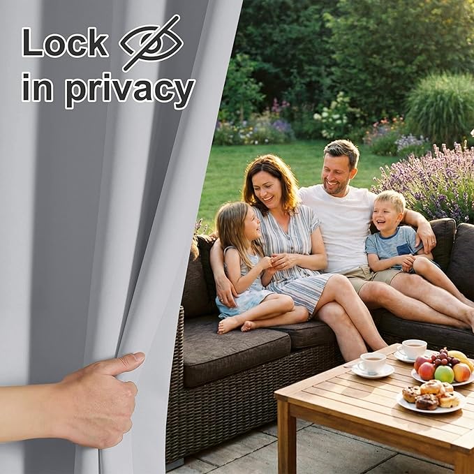 RYB HOME Extra Wide Outdoor Curtains for Patio Waterproof Heavy Duty Thermal Insulated in Summer Full Coverage Privacy for Gazebo, Cabana & Pergola, W100" x L108", Light Grey, 1 Panel RYBHOME