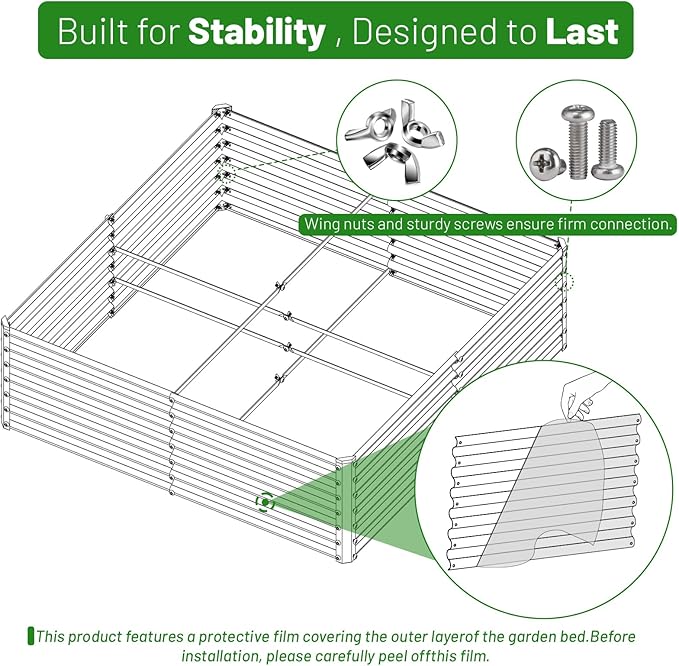 SnugNiture Galvanized Raised Garden Bed 4x4x2FT Outdoor Large Metal Planter Box Steel Kit for Planting Vegetables, Flowers, Beige White snugniture