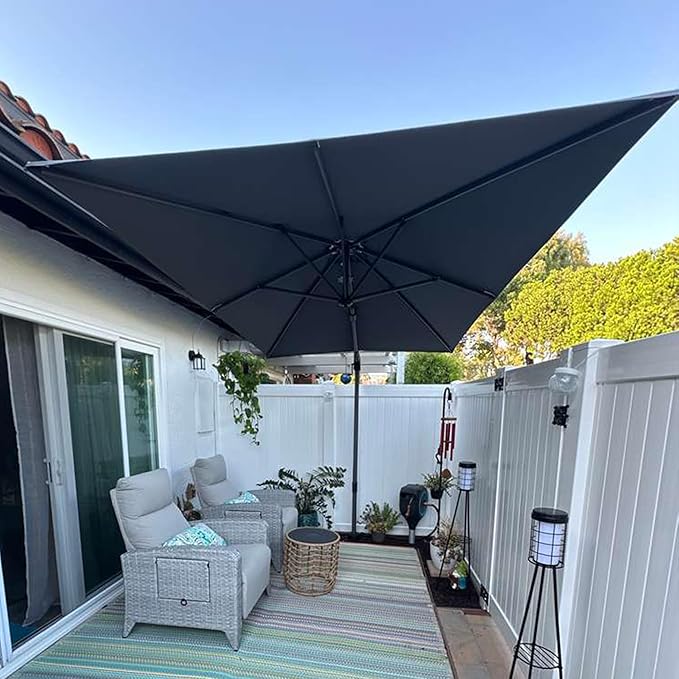 PURPLE LEAF 6.5' X 10' Left-right Tilt Patio Umbrella Outdoor Cantilever Swivel Rectangle Umbrella Aluminum Offset Umbrella with 360-degree Rotation for Garden Deck Pool Patio Grey PURPLELEAF