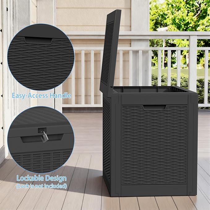 ROJIK 39 Gallon Outdoor Storage Box,Deck Box - Waterproof Patio Furniture, Garden Tools, Cushions, Pool Accessories Storage Bench with Lockable Lid and Side Handles (Black) ROJIK