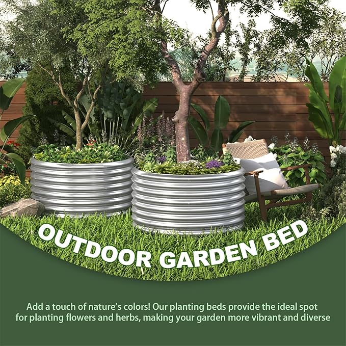 4 Pack 2x2FT Round Corrugated Galvanized Steel Raised Garden Bed Outdoor, Metal Above Ground Garden Bed for Vegetables and Flowers, Raised Beds for Gardening-2x2FTx10Inch CATMANOR