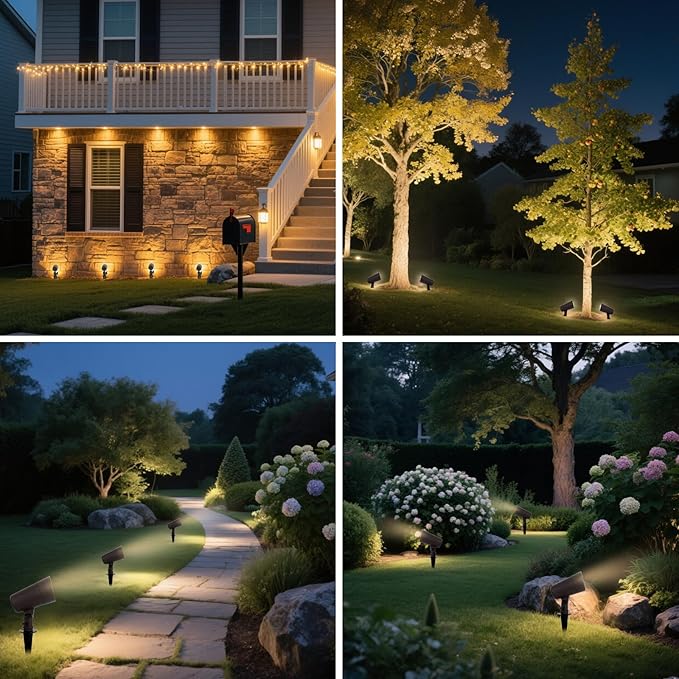 3CCT LED Landscape Lights with Connectors, 12V Low Voltage, 3000K/4000K/5000K Selectable, 3W, 200LM, Outdoor Waterproof Garden Pathway Lights Wall Tree Flag Spotlights with Spike Stand, 8 Pack EENERGETICLIGHTING