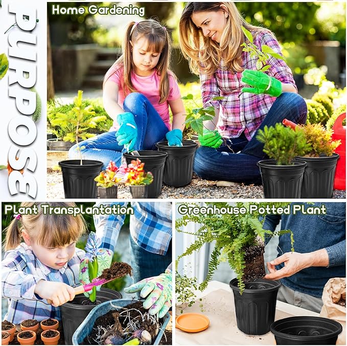 OJYUDD 60 Pack 1 Gallon Flexible Plant Nursery Pots,Thickened Soft Plastic Seed Starting Pots,Plastic Plant Container with Hole for Flower Seedling,Succulents,Cuttings,Transplanting(Black) OJYUDD