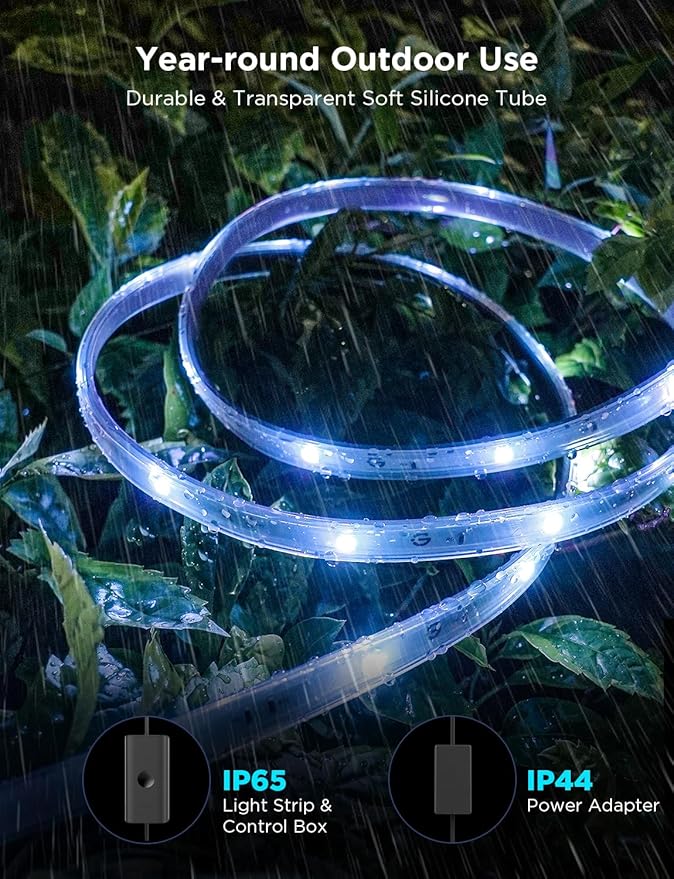 Govee Outdoor LED Strip Lights, 98.4ft Smart Outdoor Lights Work with Alexa and Google Assistant, App Control, IP65 Waterproof, RGBIC Lights for Patio, Eave, Party Decorations Govee