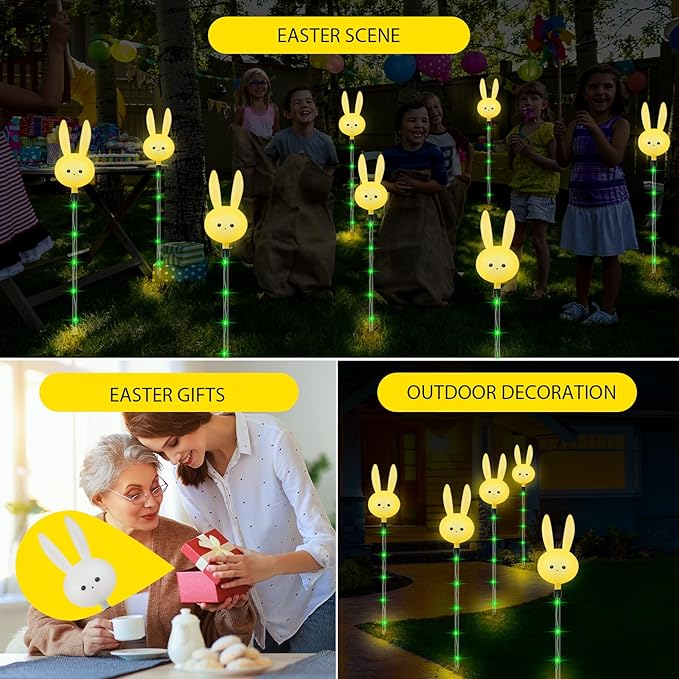 Easter Decorations Outdoor - Set of 3PCS Easter Gifts Decor with Cute Bunny Lights,Unique Housewarming Outside Gifts,Waterproof Solar Garden Stake Lights for Yard/Lawn/Birthday Decor X-GiftKey