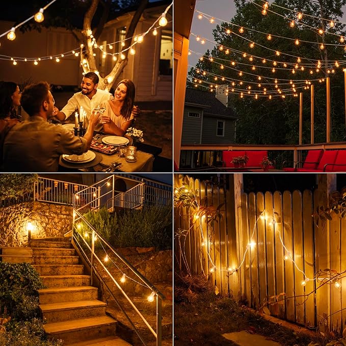 Brightown Outdoor String Lights, 50FT 25 G40 Bulbs Shatterproof Patio Lights, IP65 Waterproof Dimmable Hanging Connectable Globe LED Outdoor Lights for Backyard, Bistro, Porch, Deck, Balcony, White Brightown