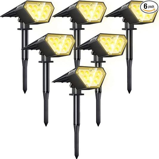 Biling Solar Spot Lights Outdoor, Bright 700 Lumen Solar Outdoor Lights IP67 Waterproof Adjustable House Lights for Patio Pathway Yard Garden Driveway Tree - Warm White(6 Pack) biling