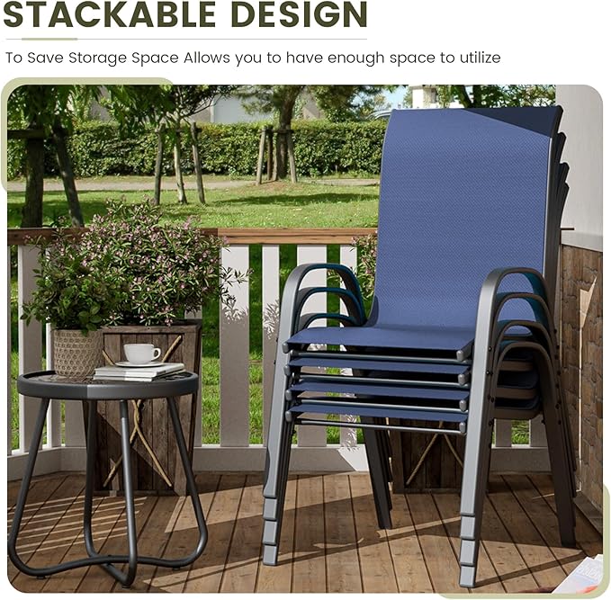 UDPATIO Patio Chairs Set of 8, Stackable Outdoor Dining Chairs with High Back, Breathable Textilene Fabric Outdoor Chair All Weather, 350LBS Capacity for Garden, Backyard (Blue) UDPATIO