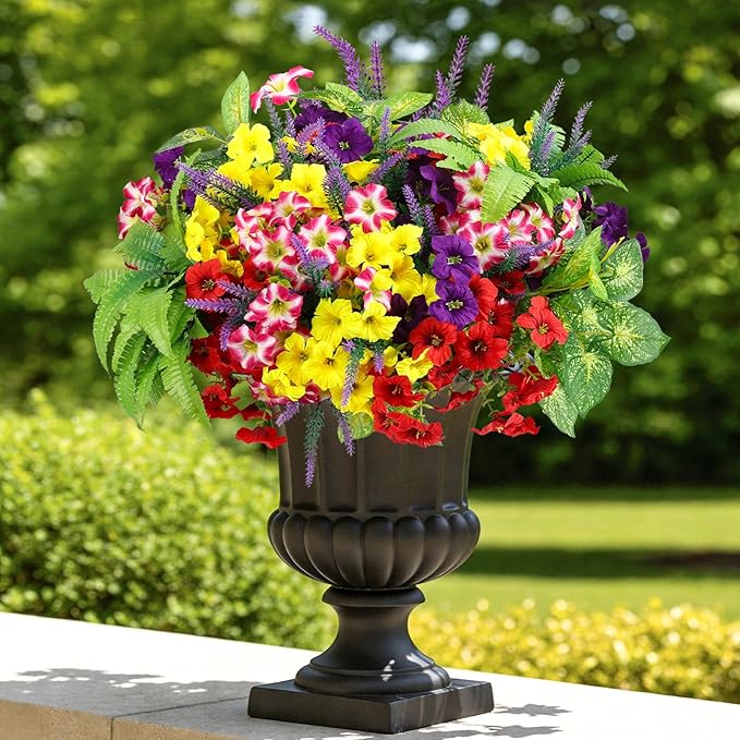 HOHOTIME 21 Bundles Artificial Flowers for Outdoors, No Fade Fake Plastic Flowers Faux Plants, Eucalyptus Morning Glory for Hanging Planters Garden Porch Window Box Home Wedding Farmhouse HOHOTIME