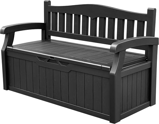 Devoko 80 Gallon Storage Bench Deck Box Lockable for Patio Furniture, Garden Decor and Outdoor Seating for Cushions, Garden Tools and Pool Supplies (Black) DEVOKO