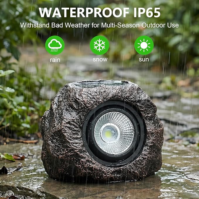 Solar Rock Lights Outdoor Garden Waterproof - Super Bright LED Solar Spotlights, Solar Powered Landscape Path Decorative Garden Stone Lights for Pathway, Walkway, Yard, Patio (4 Pack) Candieslife