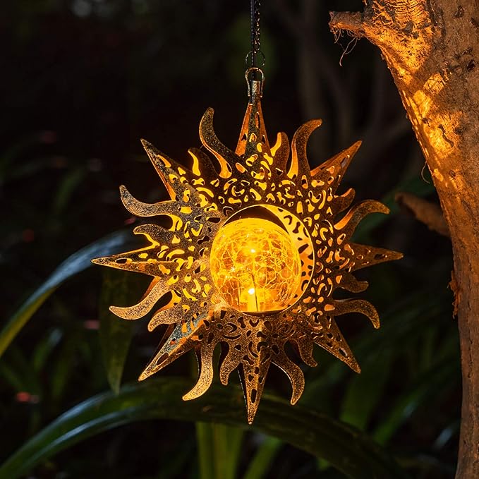 Solar Lights Outdoor Garden Decor Hanging Lanterns Decoration Metal Sunflower Gifts Waterproof for Yard Clearance Front Porch Lawn Driveway Patio Backyard Pathway Gardening Gift Amugmilk
