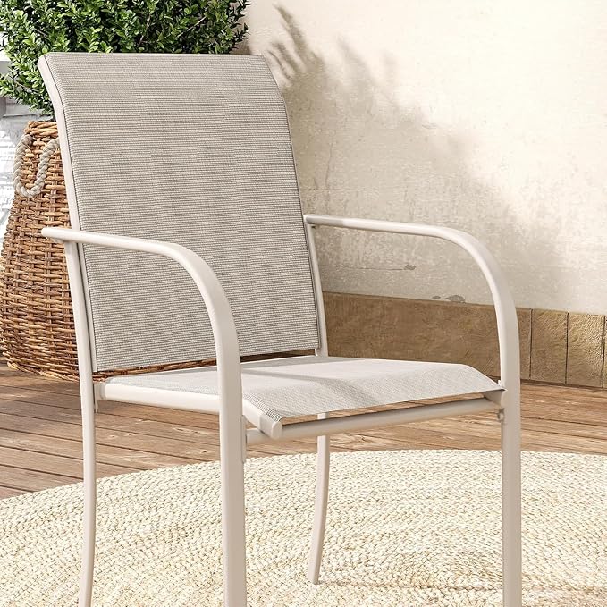 VICLLAX Patio Table and Chair Set of 4, All Weather Metal Round Outdoor Dining Furniture Set-40.6" Round Outdoor Table and Chairs, Sandshell Tabletop HOME