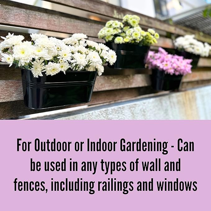 LaLaGreen Rail Planter Outdoor Plants (11.8 Inch, 2 Pack) Black Metal Iron Fence Hanging Flower Pots Deck Railings Buckets Countryside Boho Style Wall Mount Window Box Plant Holder Hooks Porch Decor L%C3%A1L%C3%A1Green