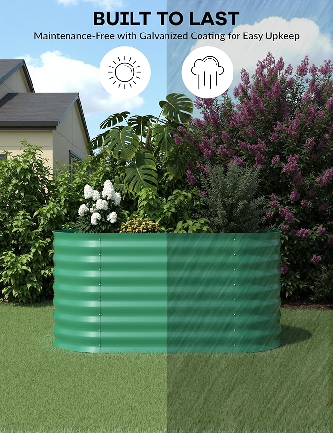 GarveeLife 4x2x2 ft Galvanized Raised Garden Bed - 24 in Tall Metal Planter Box for Vegetables, Flowers, Herbs, Rust-Resistant Outdoor Garden Box, Easy Assembly Raised Beds for Gardening, Green GarveeLife