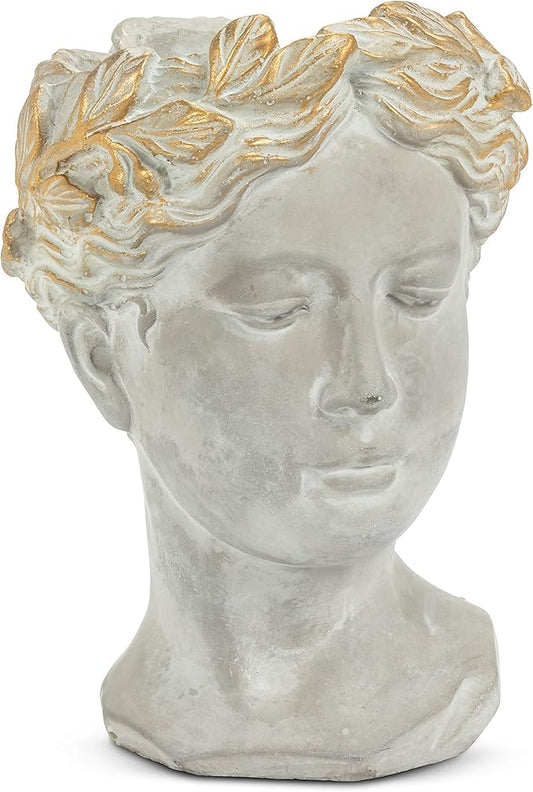 Abbott Collection Aphrodite Head Planter – Small Indoor and Outdoor Planter Pots – Whimsical Woman Statue Head Planter for Flowers and Succulents (Grey/Gold, 8.5" Tall, 3.5" Opening) AbbottCollection
