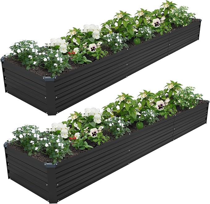 12×2×1FT(2PCS) Galvanized Raised Garden Bed Kit, Metal Planter Boxes,Large Outdoor Planters Garden for Planting Vegetables,Flowers,Herbs -Black ZUNUDA