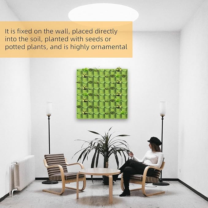 LITLANDSTAR Hanging Vertical Wall Planter, 72 Pockets, Green, 100cm x 100cm, Indoor/Outdoor, Wall Mounted, Felt, Traditional, Rectangular, Drainage Hole LITLANDSTAR