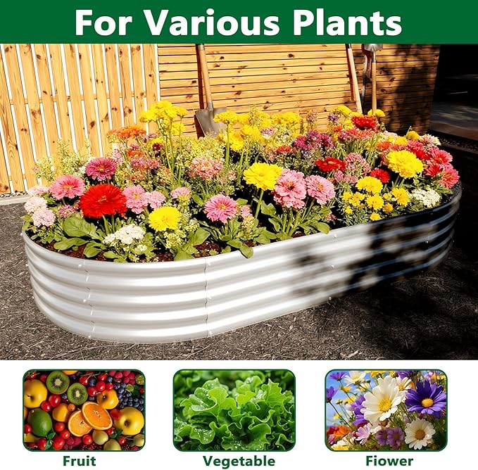zizin 2 Pack Oval Galvanized Raised Garden Bed Kit 8x4x1ft Large Metal Planter Box for Outdoor Vegetables, Silver zizin
