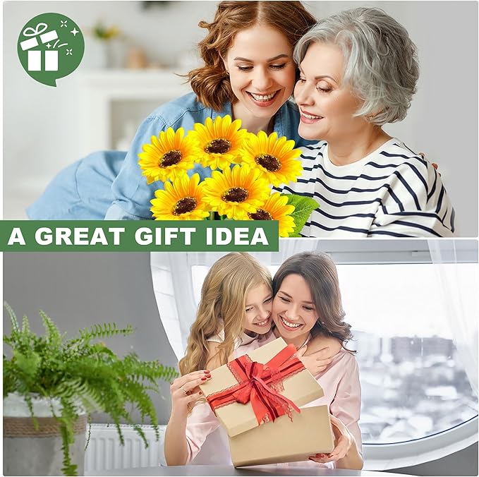 2 Pack with 12 Sunflower Solar Lights Outdoor Garden Decor,Solar Flowers Lights Waterproof,Sunflowers Gifts for Mom Women Grandma Birthday,Decorative Stakes Lights for Landscape Yard Patio Lawn EDOF