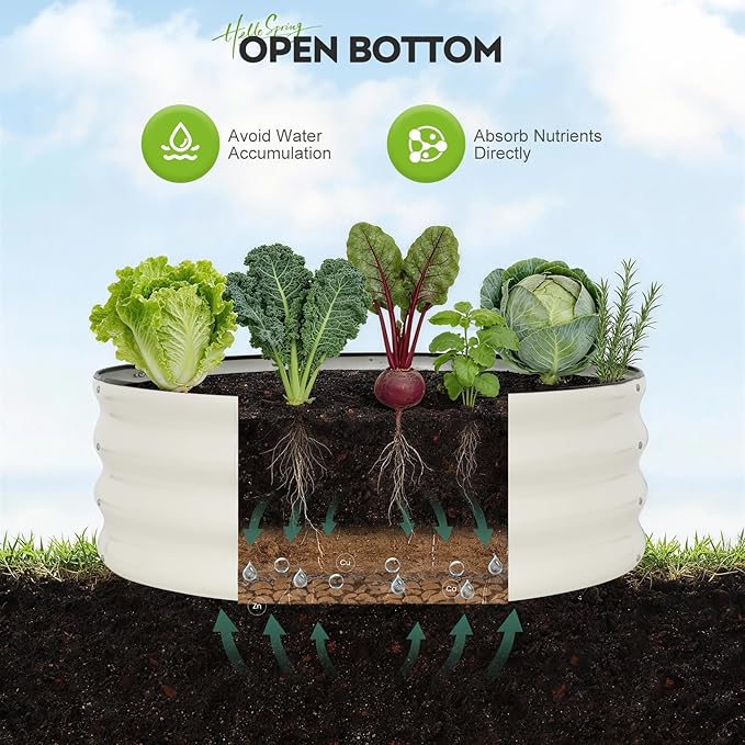 ZORMY Galvanized Raised Garden Bed Outdoor, Round Metal Planter Boxes 2 Pcs, 3x3x1ft Steel Raised Bed Kit for Planting Vegetables, Fruits, Flowers(White) ZORMY