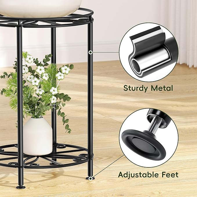 Plant Stand 2-Tier 10.2in Width 16.4in Tall Flower Pot Rack Small Plant Table Metal For Indoor Outdoor Josmimic