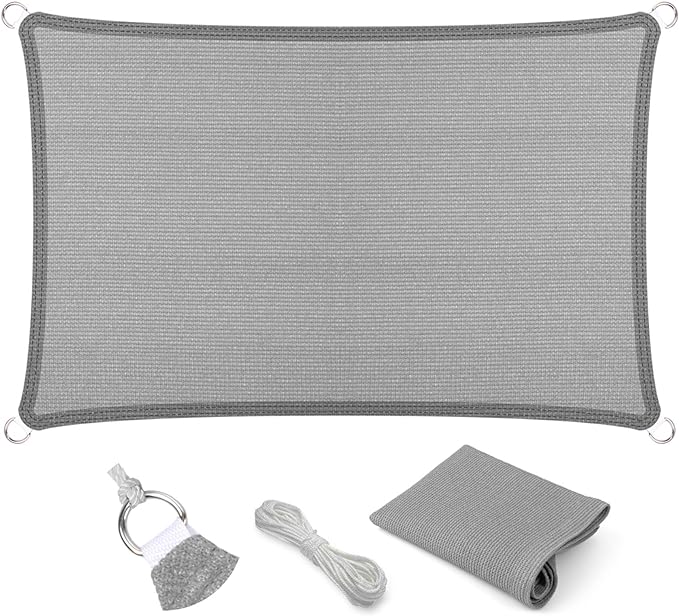 Eden's Decor Straight Flat-Edged Sun Shade Sail Rectangular 9' x 20' Grey UV-Blocking Outdoor Canopy Fabric Cloth Awning for Pergola Patio Garden Backyard Custom Size EdensDecorInc