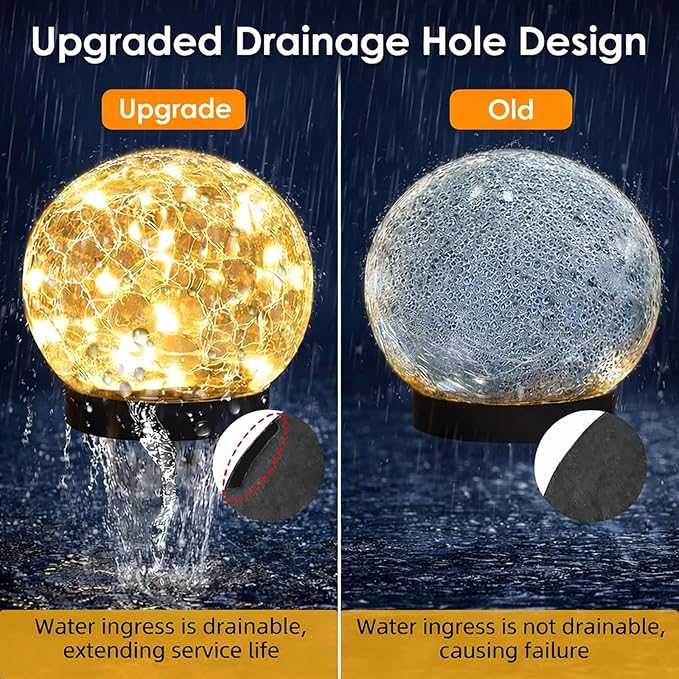 Solar Garden Lights Outdoor Waterproof, 4 Pack 30 LEDs Cracked Glass Ball Light, Ground Landscape Garden Decor, Solar Globe Decorative for Pathway/Patio/Lawn/Yard (Warm White, 3.9") SyouHome
