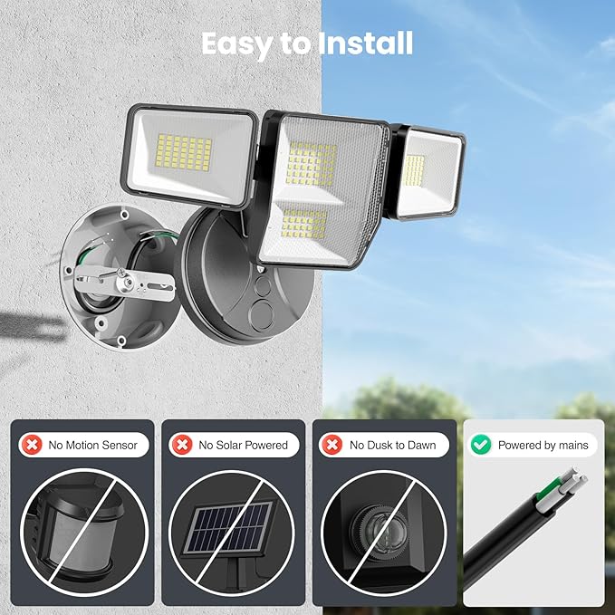 70W 7000LM LED Flood Lights Outdoor 2 Packs, Switch Controlled Security Lights with 4 Heads, Adjustable Heads, 6500K Daylight IP65 Waterproof Outside Wall Light for Backyard, Yard, Garage, Patio omibeeSolarlightsoutdoor