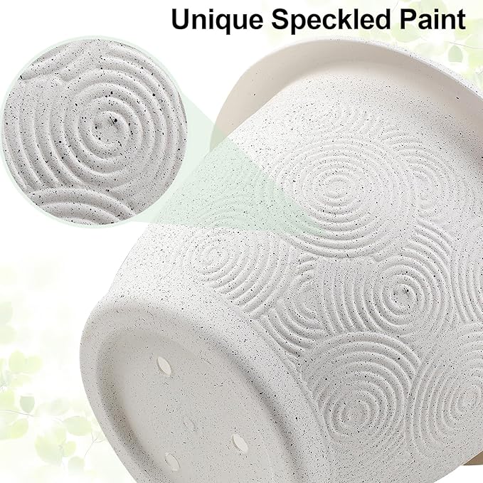 Plastic Flower Pots Planters for Indoor Plants, 4 Pack 16 Inch White Plant Pots with Drainage Hole & Tray, Modern Decorative Large Plant Pot with Saucer for Indoor Outdoor Plants Garden House Planter Fodetyff