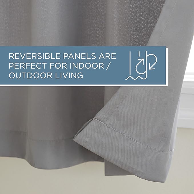 TOWN & COUNTRY BASICS Cabana Solid Heavyweight Indoor Outdoor Curtains, Light Filtering Opacity with Grommet Top, Water Repellent, 2-Pack Set, 54"x108", Medium Grey TOWN+%26+COUNTRY+BASICS