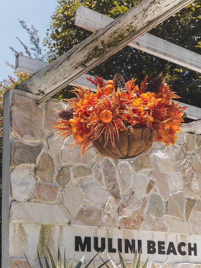 13pcs Outdoor Artificial Maple Leaf Pumpkin Branch with Berry and Maple Leave for Indoor Outside Hanging Plants Garden Porch Window Box Home Wedding Farmhouse Décor Clycaloor
