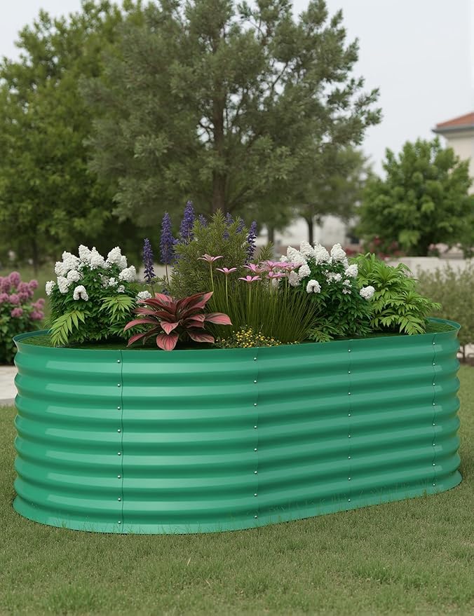 GarveeLife 6x3x2 ft Galvanized Raised Garden Bed - 24“ Tall Metal Planter Box for Vegetables, Flowers, Herbs, Rust-Resistant Outdoor Garden Box, Easy Assembly Raised Beds for Gardening, Green GarveeLife