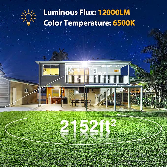 Onforu 120W Flood Lights Outdoor,12000lm White LED Work Light with Plug, 6500K Daylight White LED Flood Lighting, IP66 Waterproof Security Yard Lights for Yard Garage Stadium 2 Pack Onforu