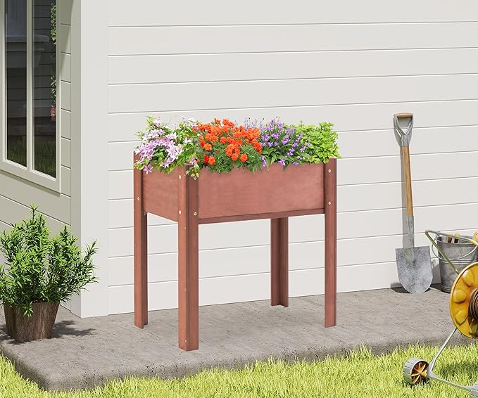 SoliWood Set of 2 Raised Garden Bed with Legs, 31x16x31'', Outdoor Wood Elevated Planter Box, Thick Legs, w/Liner OutdoorFurniture