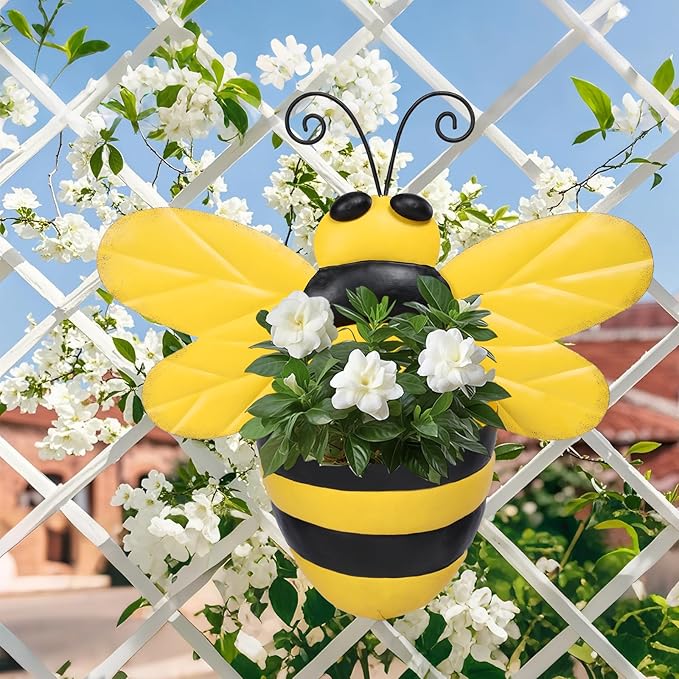 Metal Wall Planter Bee Wall Mounted Planters Small Flower Pot with Drainage for Indoor Outdoor Farmhouse Hanging Planter Succulent Plant Container Vertical Garden Yard Decor Chonsun