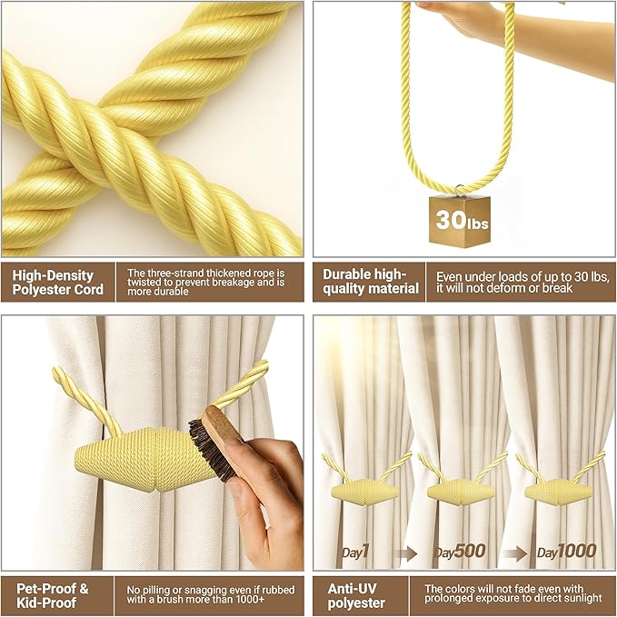 Hion Magnetic Curtain Tiebacks Golden 2pcs, Curtain Tiebacks Buckles Holdbacks Holders Hooks Clip for Home Bedroom Office Decorative Curtain Hion