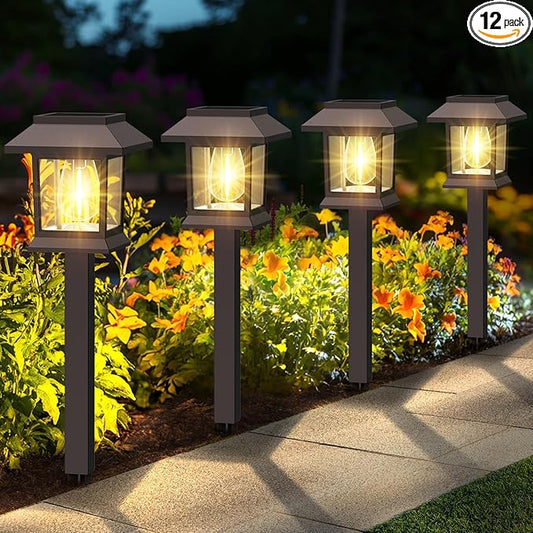 Solar Outdoor Lights, 12 Pack Solar Pathway Lights Waterproof, Landscape Lighting for Path Walkway Lawn Garden Yard Outside Décor, Brown SolarOutdoorLights