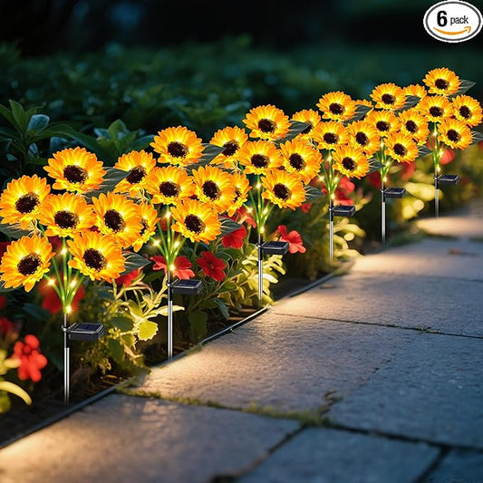Sunflower Solar Lights Outdoor Decor, 6 Pack Solar Garden Decor Waterproof Solar Sunflower Outdoor Lights for Garden Patio,Flower Bed, Pathway, Gift for Women, Mom, Grandma (6 Pack) OSTRITEC