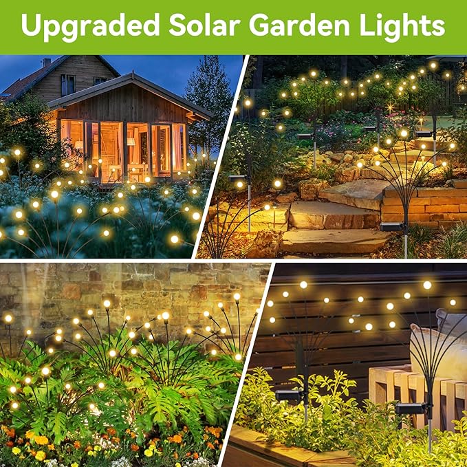 Solar Garden Lights Outdoor Waterproof, 2 Pack 16 LED Swaying Light Firefly Light Outdoor Decor Lights for Garden Gifts for Pathway Party Christmas Decoration, Warm White YShengMian